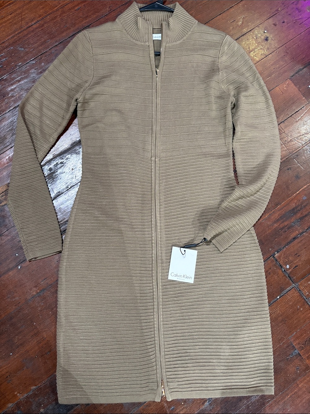 Calvin Klein Men's Taupe Ribbed Zip-Up Sweater